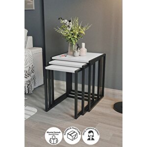 3'lü Metal Zigon Sehpa Zigon Sehpa Orta Sehpa Yan Sehpa Beyaz