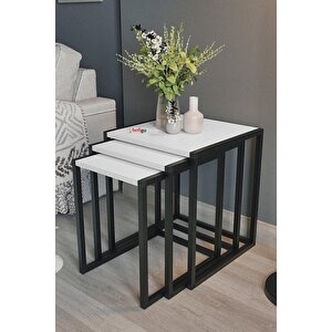 3'lü Metal Zigon Sehpa Zigon Sehpa Orta Sehpa Yan Sehpa Beyaz