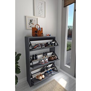 Düşer Kapak Ayakkabılık Kayar Raflı Ayakkabılık 3 Bölmeli Ayakkabılık Melek Antrasit