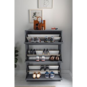 Düşer Kapak Ayakkabılık Kayar Raflı Ayakkabılık 3 Bölmeli Ayakkabılık Melek Antrasit