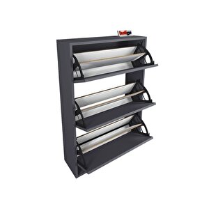 Bofigo Düşer Kapak Ayakkabılık Kayar Raflı Ayakkabılık 3 Bölmeli Ayakkabılık Melek Antrasit