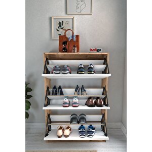 Düşer Kapak Ayakkabılık Kayar Raflı Ayakkabılık 3 Bölmeli Ayakkabılık Melek Çam-beyaz