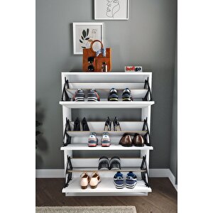 Bofigo Düşer Kapak Ayakkabılık Kayar Raflı Ayakkabılık 3 Bölmeli Ayakkabılık Melek Beyaz
