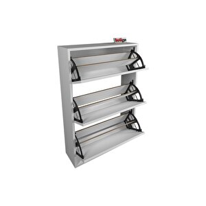 Bofigo Düşer Kapak Ayakkabılık Kayar Raflı Ayakkabılık 3 Bölmeli Ayakkabılık Melek Beyaz