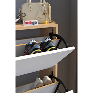 Düşer Kapak Ayakkabılık Kayar Raflı Ayakkabılık 3 Bölmeli Ayakkabılık Melek Safir Meşe Beyaz