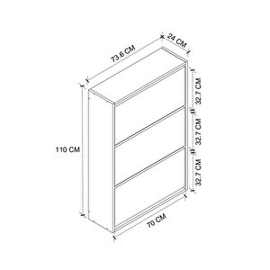 Düşer Kapak Ayakkabılık Kayar Raflı Ayakkabılık 3 Bölmeli Ayakkabılık Melek Safir Meşe Beyaz
