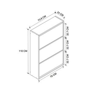 Bofigo Düşer Kapak Ayakkabılık Kayar Raflı Ayakkabılık 3 Bölmeli Ayakkabılık Melek Antrasit-beyaz