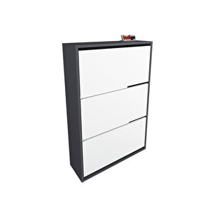 Bofigo Düşer Kapak Ayakkabılık Kayar Raflı Ayakkabılık 3 Bölmeli Ayakkabılık Melek Antrasit-beyaz