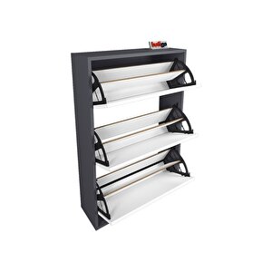 Bofigo Düşer Kapak Ayakkabılık Kayar Raflı Ayakkabılık 3 Bölmeli Ayakkabılık Melek Antrasit-beyaz