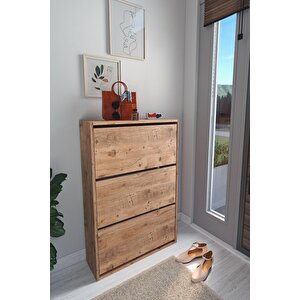 Düşer Kapak Ayakkabılık Kayar Raflı Ayakkabılık 3 Bölmeli Ayakkabılık Melek Çam