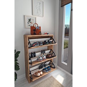 Düşer Kapak Ayakkabılık Kayar Raflı Ayakkabılık 3 Bölmeli Ayakkabılık Melek Çam