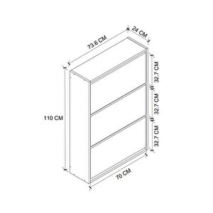 Bofigo Düşer Kapak Ayakkabılık Kayar Raflı Ayakkabılık 3 Bölmeli Ayakkabılık Melek Çam