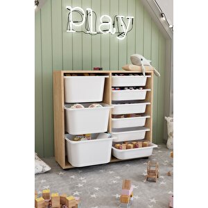 9 Sepetli Dolap Çok Amaçlı Dolap Oyuncak Dolabı Çağla Safir Meşe