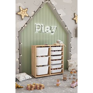 9 Sepetli Dolap Çok Amaçlı Dolap Oyuncak Dolabı Çağla Safir Meşe