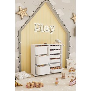 9 Sepetli Dolap Çok Amaçlı Dolap Oyuncak Dolabı Çağla Beyaz