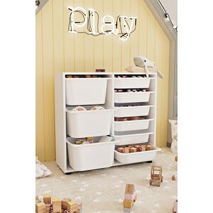 9 Sepetli Dolap Çok Amaçlı Dolap Oyuncak Dolabı Çağla Beyaz