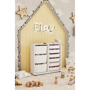 9 Sepetli Dolap Çok Amaçlı Dolap Oyuncak Dolabı Çağla Beyaz