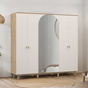 Bohem 6 Kapaklı Aynalı Gardırop Florida Meşe-vizon 240x226x60 Cm