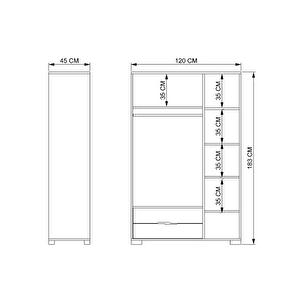 Royal 3 Kapaklı Çekmeceli Full Sepet Gardırop , Elbise Dolabı, Raflı Dolap, Kulpsuz