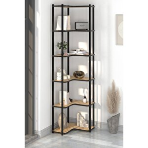 6 Raflı Kitaplık Dekoratif Kitaplık Metal Kitaplık Ofis Kitaplığı Aksesuar Rafı Sardes Safir Meşe