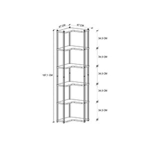 6 Raflı Kitaplık Dekoratif Kitaplık Metal Kitaplık Ofis Kitaplığı Aksesuar Rafı Sardes Safir Meşe