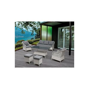 Ronda Alüminyum 3 1 1 2 Puf Masa Rattan Bahçe Balkon Mobilyası Koyu Gri