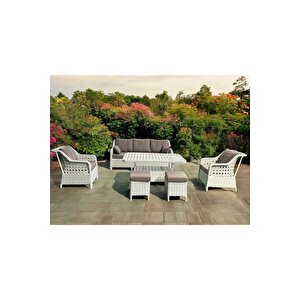 Ronda Alüminyum 3 1 1 2 Puf Masa Rattan Bahçe Balkon Mobilyası Beyaz