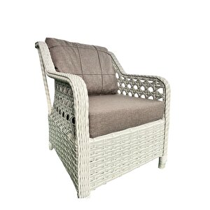 Ronda Alüminyum 3 1 1 2 Puf Masa Rattan Bahçe Balkon Mobilyası Beyaz