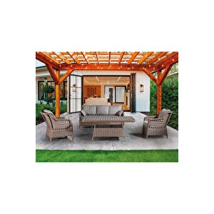 Ronda Alüminyum 3 1 1 2 Puf Masa Rattan Bahçe Balkon Mobilyası Sütlü Kahve