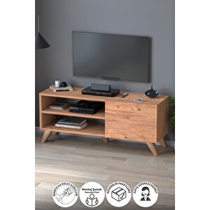 Tv Sehpası Kapaklı Tv Sehpası Raflı Tv Ünitesi Televizyon Sehpası 100 X 35 Cm Malta Çam