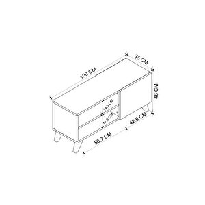 Tv Sehpası Kapaklı Tv Sehpası Raflı Tv Ünitesi Televizyon Sehpası 100 X 35 Cm Malta Çam