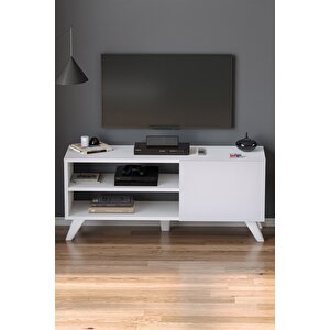 Tv Sehpası Kapaklı Tv Sehpası Raflı Tv Ünitesi Televizyon Sehpası 100 X 35 Cm Malta Beyaz