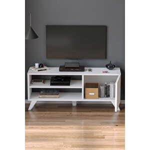 Tv Sehpası Kapaklı Tv Sehpası Raflı Tv Ünitesi Televizyon Sehpası 100 X 35 Cm Malta Beyaz