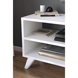 Tv Sehpası Kapaklı Tv Sehpası Raflı Tv Ünitesi Televizyon Sehpası 100 X 35 Cm Malta Beyaz