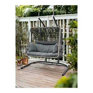 Çift Kişilik Makrome Ip Örgü Salıncak 135x195 Antrasit