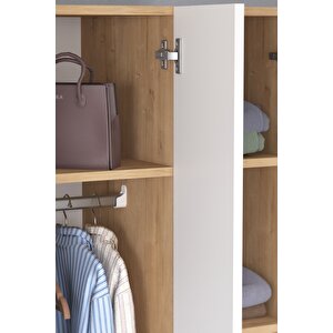 Bofigo 6 Kapaklı 16 Raflı Gardırop Elbise Dolabı 6 Kapaklı Gardırop Smyrna Safir Meşe Beyaz