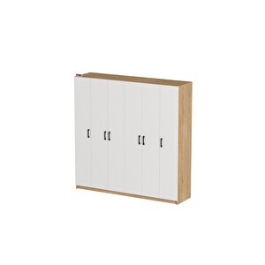 Bofigo 6 Kapaklı 16 Raflı Gardırop Elbise Dolabı 6 Kapaklı Gardırop Smyrna Safir Meşe Beyaz