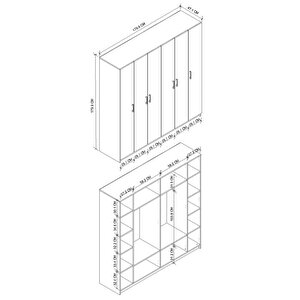 Bofigo 6 Kapaklı 16 Raflı Gardırop Elbise Dolabı 6 Kapaklı Gardırop Smyrna Safir Meşe Beyaz