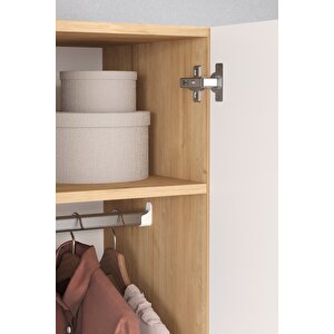 4 Kapaklı 2 Çekmeceli 5 Raflı Gardırop Elbise Dolabı 4 Kapaklı Gardırop Smyrna Safir Meşe Beyaz