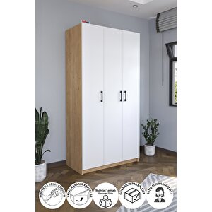 3 Kapaklı 8 Raflı Gardırop Elbise Dolabı 3 Kapaklı Gardırop Smyrna Safir Meşe Beyaz