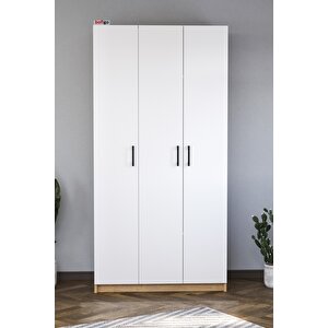 3 Kapaklı 8 Raflı Gardırop Elbise Dolabı 3 Kapaklı Gardırop Smyrna Safir Meşe Beyaz