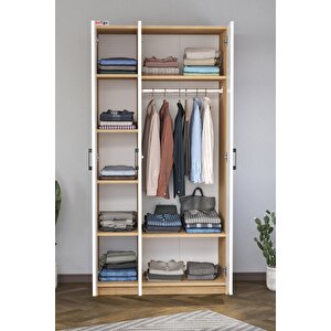 3 Kapaklı 8 Raflı Gardırop Elbise Dolabı 3 Kapaklı Gardırop Smyrna Safir Meşe Beyaz