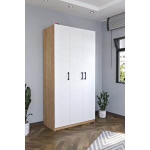 3 Kapaklı 8 Raflı Gardırop Elbise Dolabı 3 Kapaklı Gardırop Smyrna Safir Meşe Beyaz