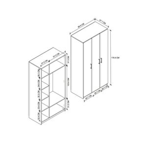 3 Kapaklı 8 Raflı Gardırop Elbise Dolabı 3 Kapaklı Gardırop Smyrna Safir Meşe Beyaz