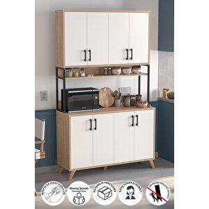 8 Kapaklı Çok Amaçlı Dolap Defne Mutfak Dolabı Erzak Dolabı Kiler Dolabı Safir Meşe Beyaz