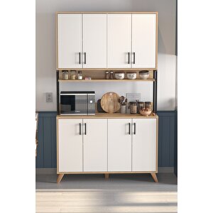 8 Kapaklı Çok Amaçlı Dolap Defne Mutfak Dolabı Erzak Dolabı Kiler Dolabı Safir Meşe Beyaz