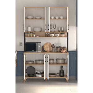 8 Kapaklı Çok Amaçlı Dolap Defne Mutfak Dolabı Erzak Dolabı Kiler Dolabı Safir Meşe Beyaz