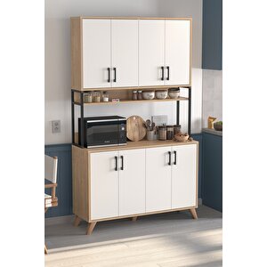 8 Kapaklı Çok Amaçlı Dolap Defne Mutfak Dolabı Erzak Dolabı Kiler Dolabı Safir Meşe Beyaz