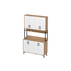 8 Kapaklı Çok Amaçlı Dolap Defne Mutfak Dolabı Erzak Dolabı Kiler Dolabı Safir Meşe Beyaz