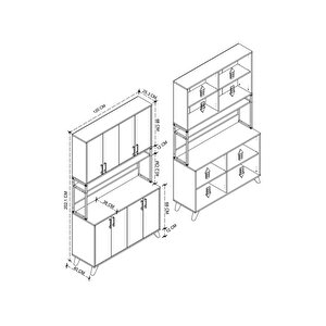 8 Kapaklı Çok Amaçlı Dolap Defne Mutfak Dolabı Erzak Dolabı Kiler Dolabı Safir Meşe Beyaz